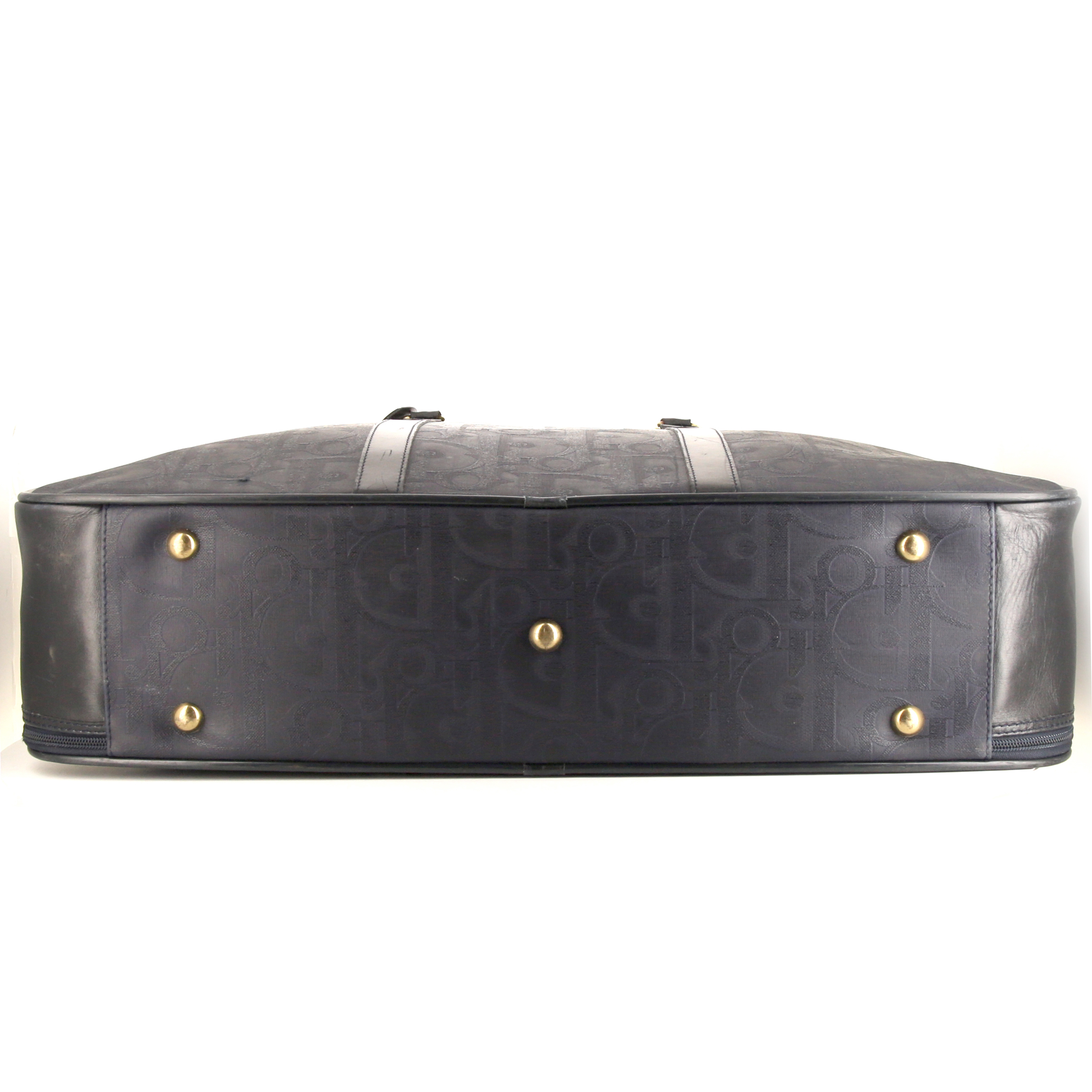 Valise Dior en toile siglée bleu-marine et cuir noir - Detail D4