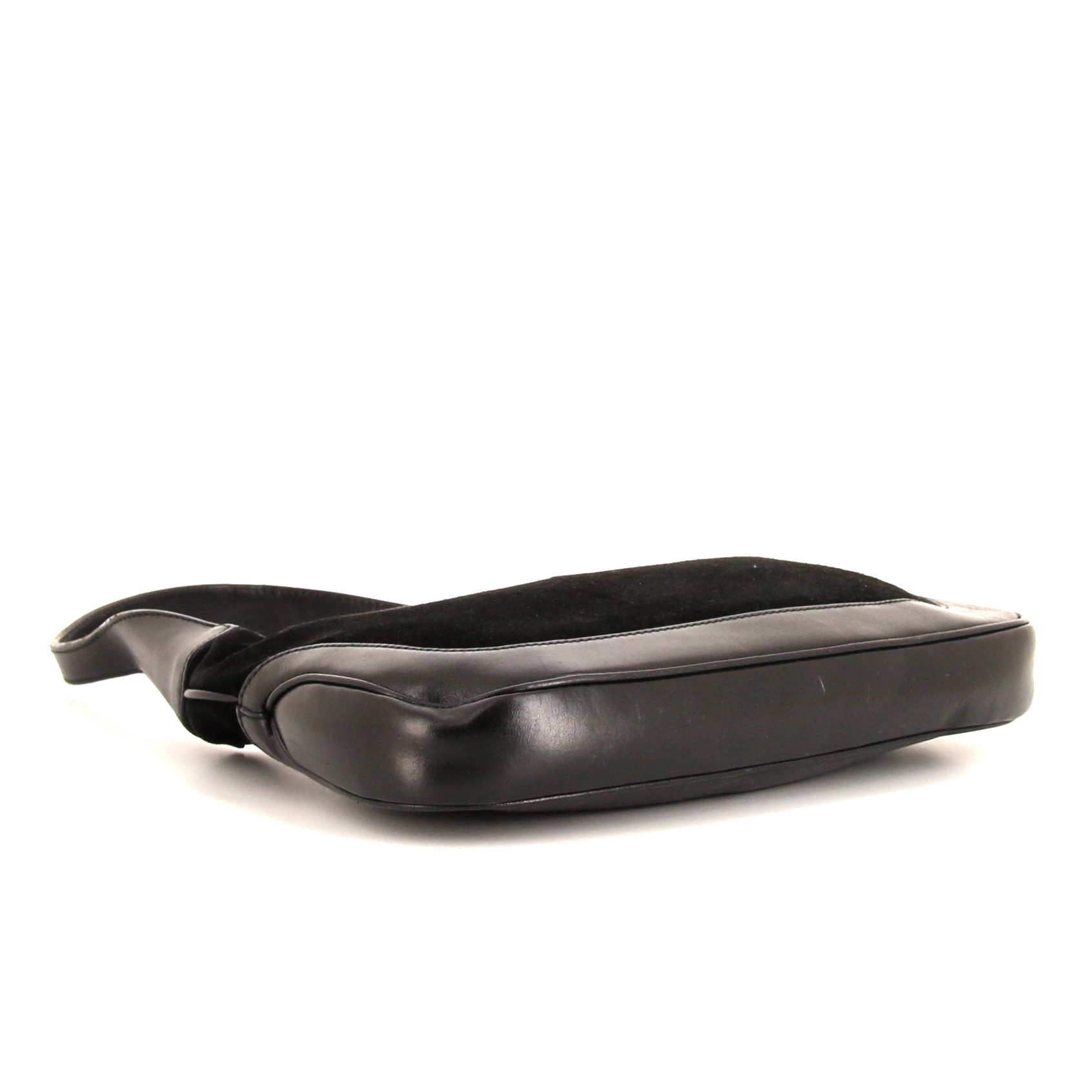 Gucci small model handbag in black suede and black leather - Detail D4