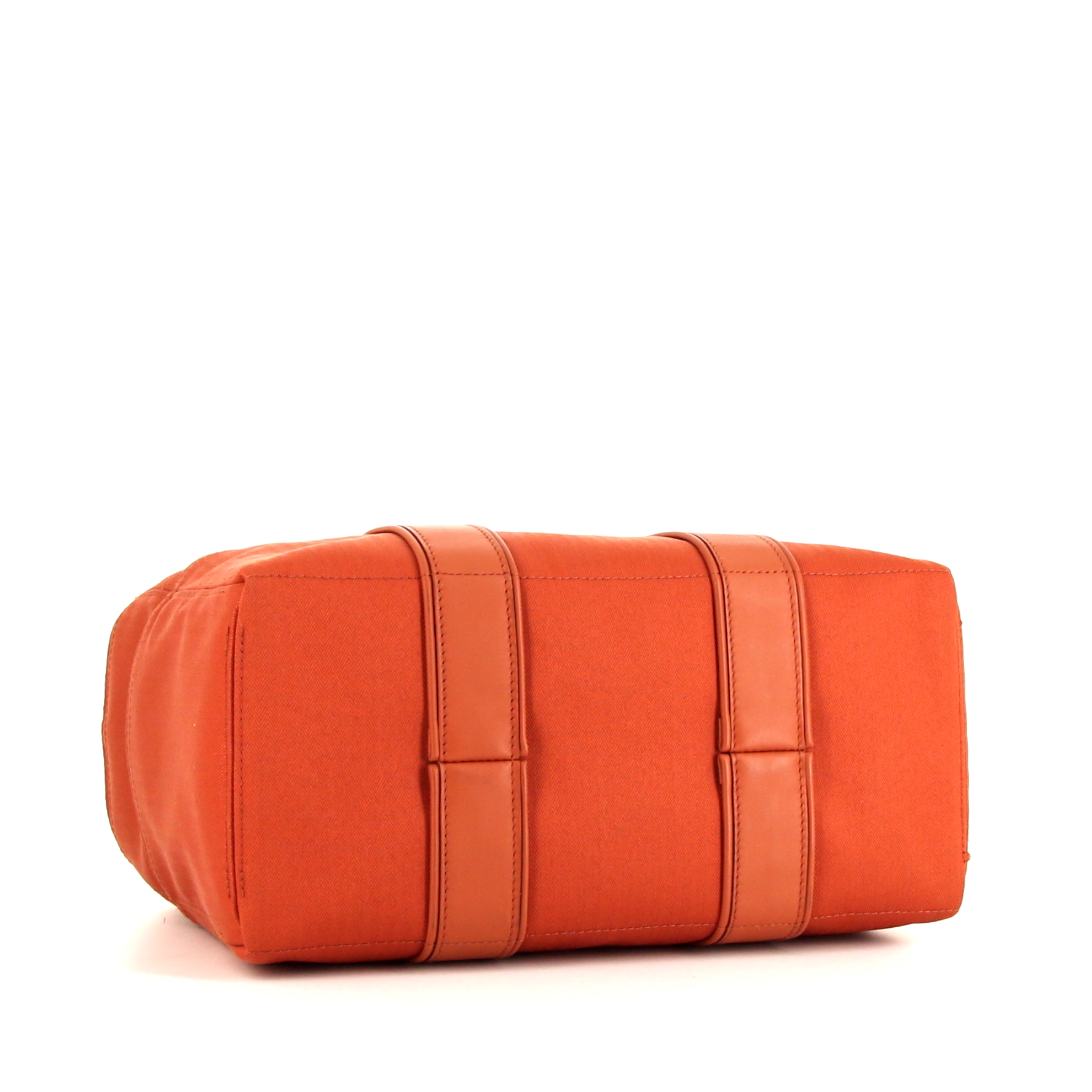 Bolso de mano Hermes Acapulco en lona naranja y cuero naranja - Detail D4
