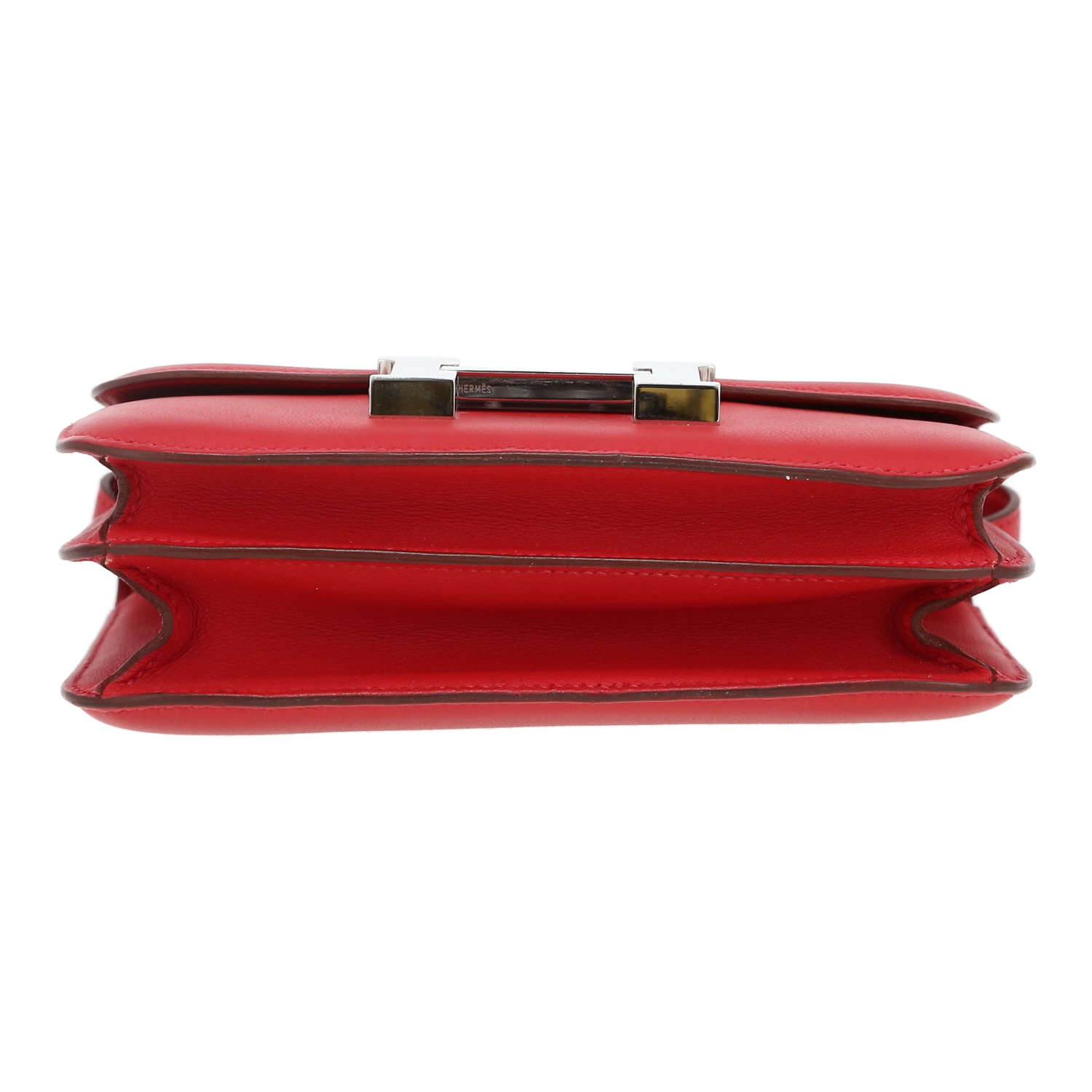 Sac bandoulière Hermès  Constance 18 cm mini  en cuir Swift rouge - Detail D1