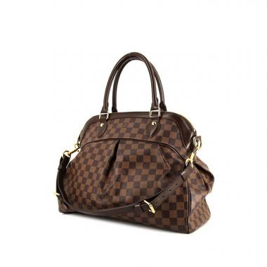 sac cabas louis vuitton neverfull grand modele en toile damier enduite  ebene et cuir marron