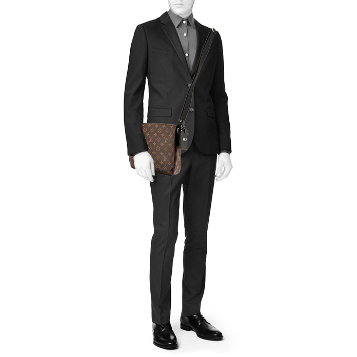 Borsa a tracolla Louis Vuitton Messenger in tela monogram marrone e pelle nera - Detail D1