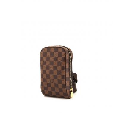 Pochette Louis Vuitton Geronimosx in tela cerata con motivo a scacchi e pelle marrone