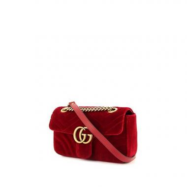 Borsa a tracolla Gucci GG Marmont mini in velluto rosso e pelle rossa