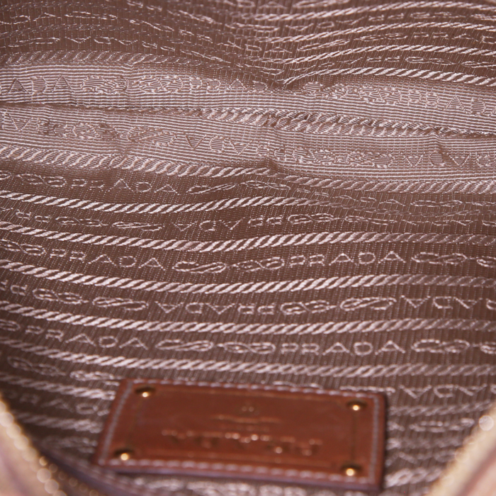 Prada shoulder bag in beige canvas and brown leather - Detail D2