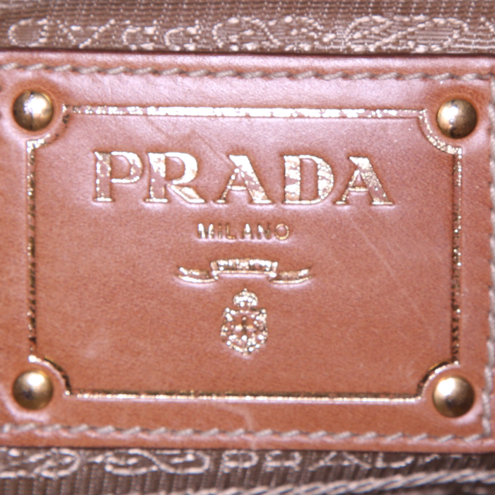 Prada shoulder bag in beige canvas and brown leather - Detail D3