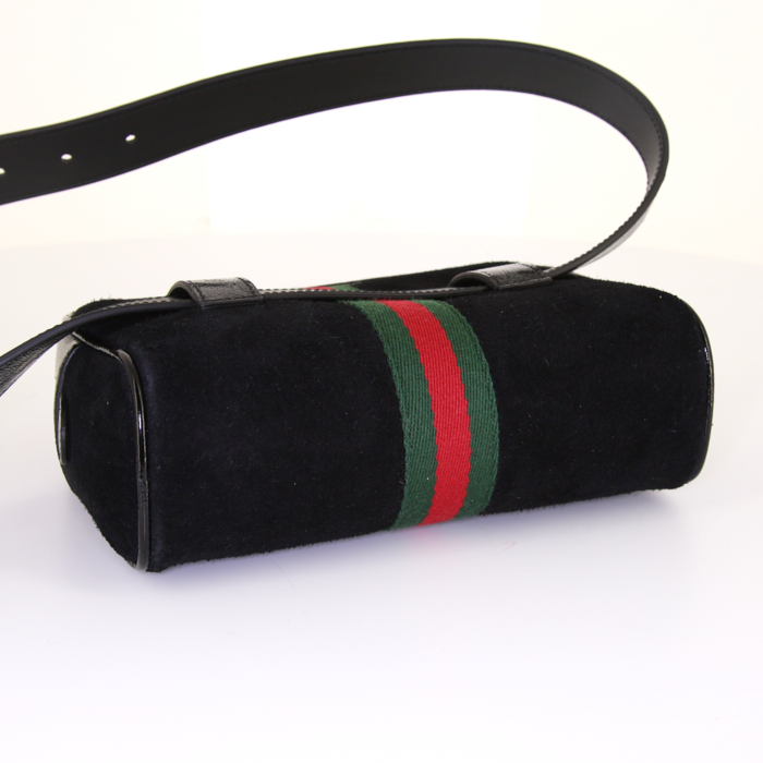 Pochette-ceinture Gucci Ophidia en daim noir et cuir verni noir - Detail D4