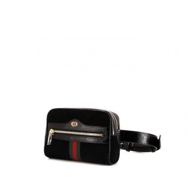 Pochette-cintura Gucci Ophidia in camoscio nero e pelle verniciata nera