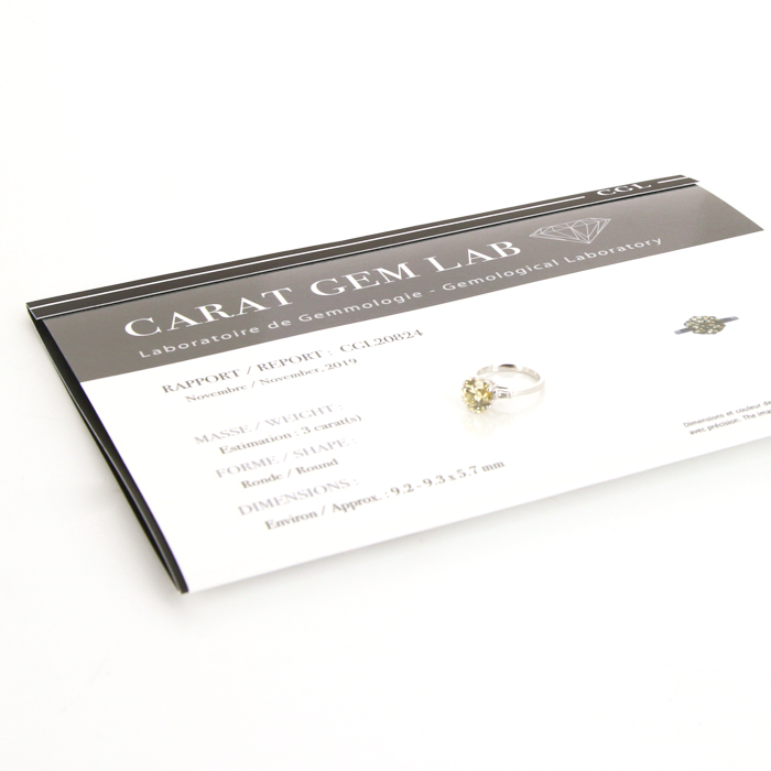Bague solitaire en or blanc et diamants et en diamant jaune (3 carats) - Detail D2