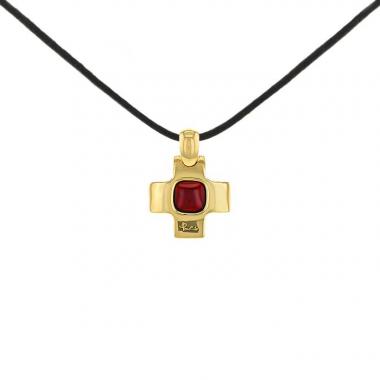 Pomellato Croix pendant in yellow gold and garnet