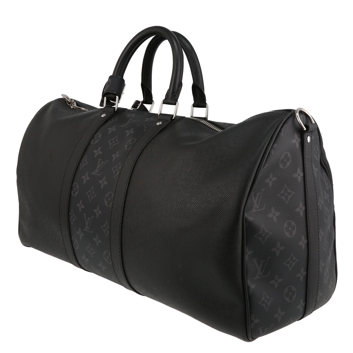 Louis Vuitton  Keepall 50 travel bag  in black monogram canvas  and black taiga leather - Detail D5
