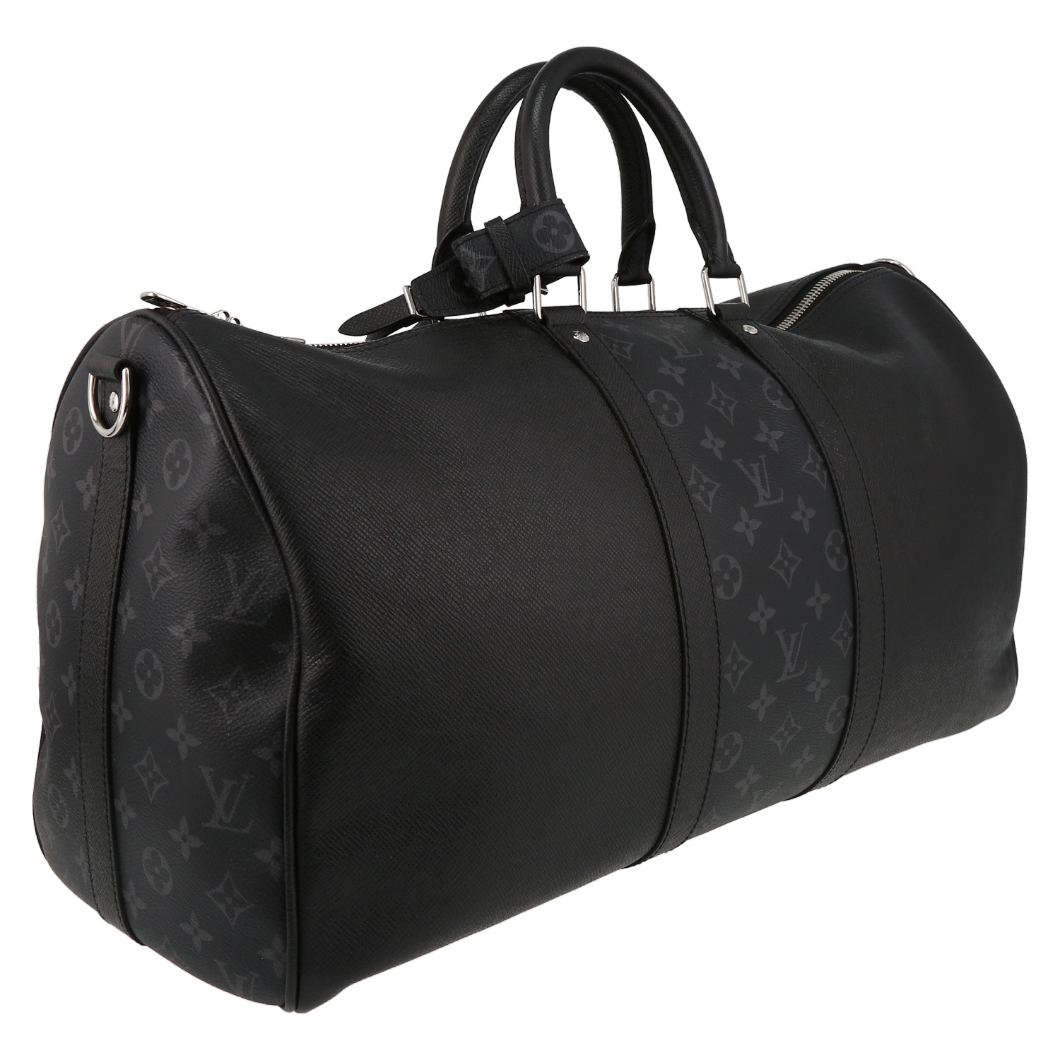Louis Vuitton  Keepall 50 travel bag  in black monogram canvas  and black taiga leather - Detail D6
