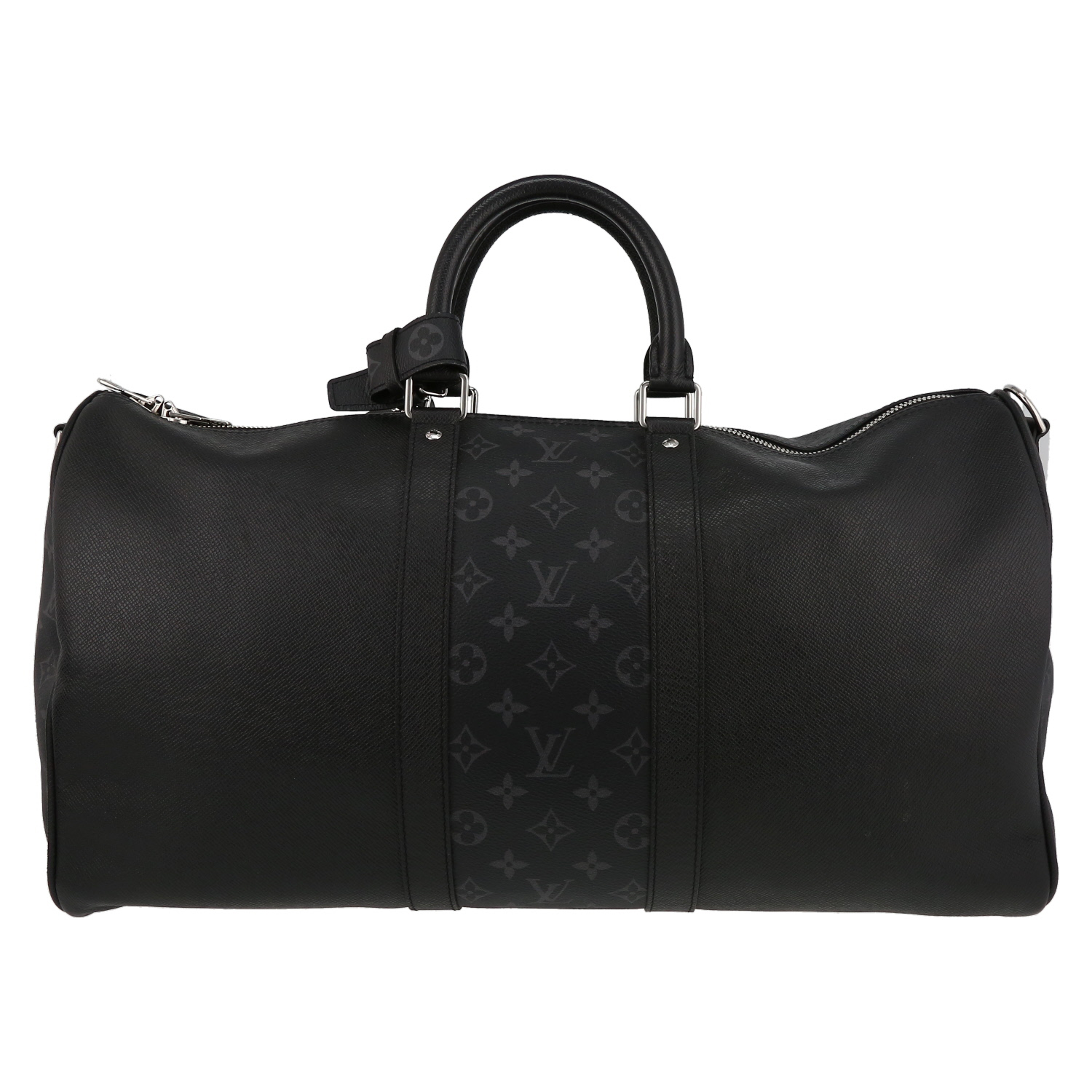 Borsa da viaggio Louis Vuitton  Keepall 50 in tela monogram nera e pelle taiga nera - Detail D7