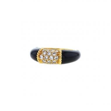 Bague époque années 70 Van Cleef & Arpels Philippine en or jaune,  onyx et diamants