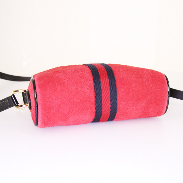 Borsa a tracolla Gucci  Ophidia in camoscio rosso e pelle verniciata nera - Detail D4