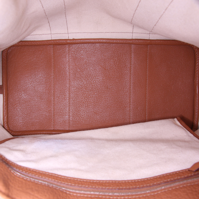 Sac cabas Hermès Etriviere - Belt en toile beige et cuir gold - Detail D2