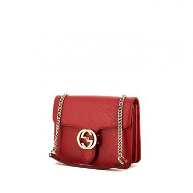 Sac bandoulière Gucci Interlocking G en cuir grainé rouge