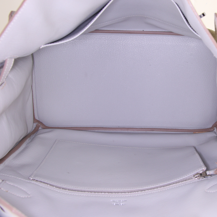 Hermès Birkin Ghillies handbag in white and grey leather and khaki doblis calfskin - Detail D2