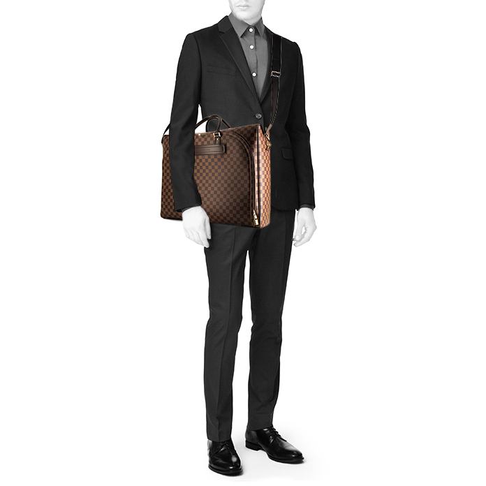 Louis Vuitton Nolita travel bag in ebene damier canvas and brown leather - Detail D2