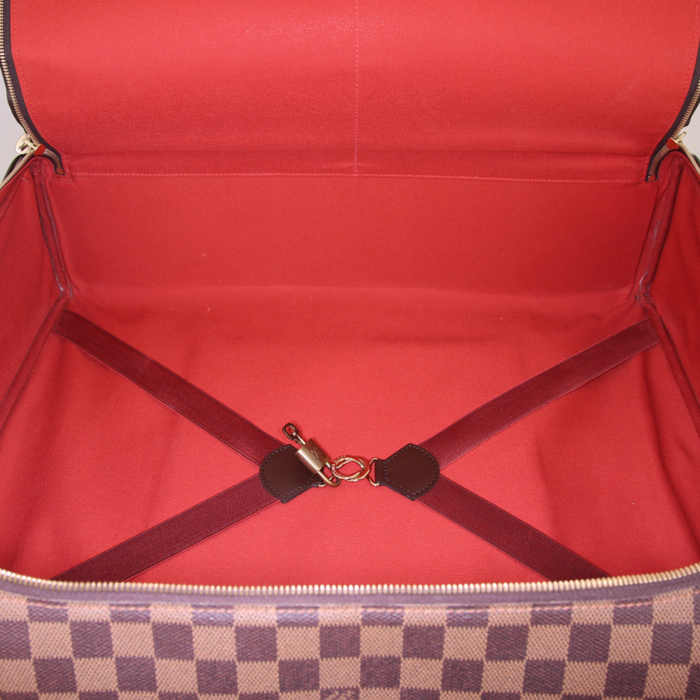 Sac de voyage Louis Vuitton Nolita en toile damier ébène et cuir marron - Detail D3