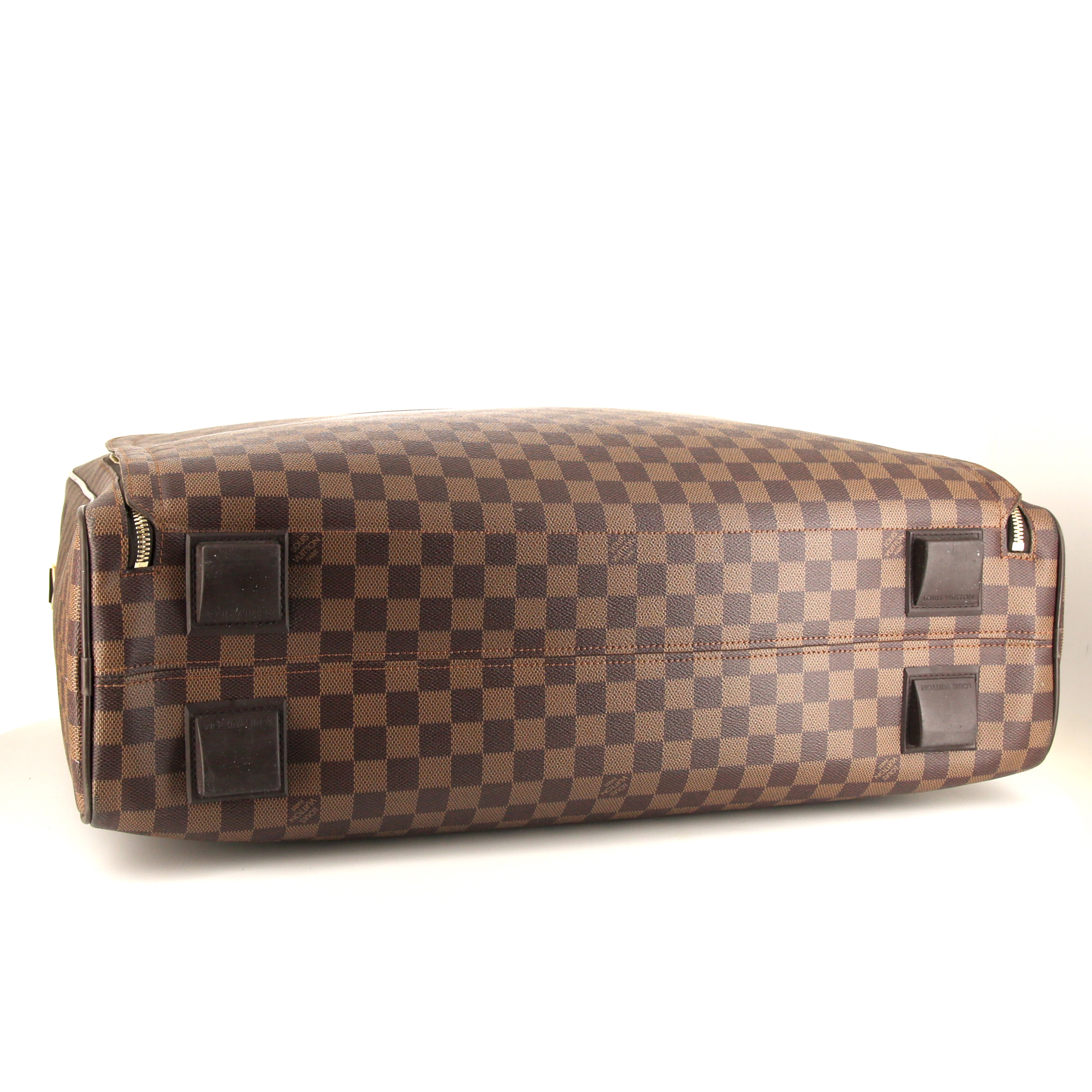 Bolsa de viaje Louis Vuitton Nolita en lona a cuadros ébano y cuero marrón - Detail D5