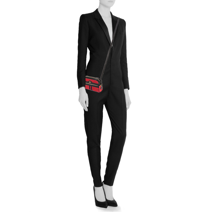 Sac bandoulière Gucci  Ophidia en daim rouge et cuir noir - Detail D1