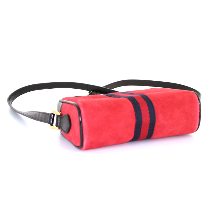 Sac bandoulière Gucci  Ophidia en daim rouge et cuir noir - Detail D4