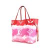 Louis Vuitton Neverfull medium model shopping bag in pink and red coated canvas and red leather - 00pp thumbnail