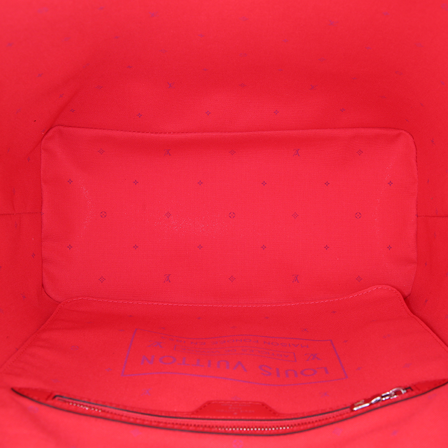 Louis Vuitton Neverfull medium model shopping bag in pink and red coated canvas and red leather - Detail D2