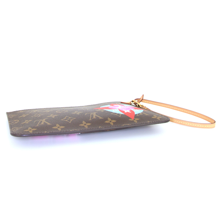 Pochette Louis Vuitton en toile monogram marron et cuir naturel - Detail D4