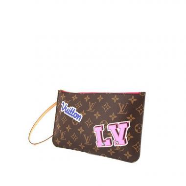 Louis Vuitton pouch in brown monogram canvas and natural leather