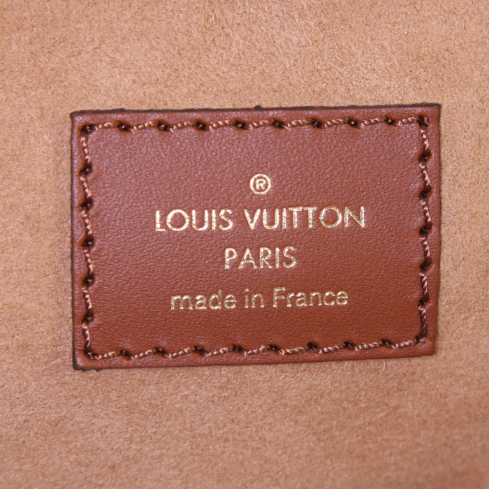 Bolso de mano Louis Vuitton Pallas modelo mediano en lona Monogram marrón y cuero beige - Detail D4