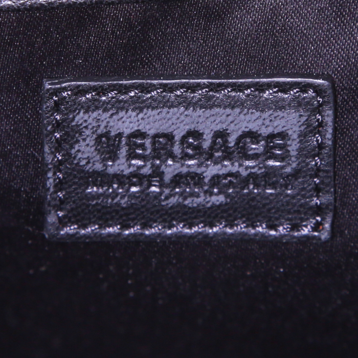 Pochette Versace in velluto nero motivo firmato e pelle nera - Detail D3