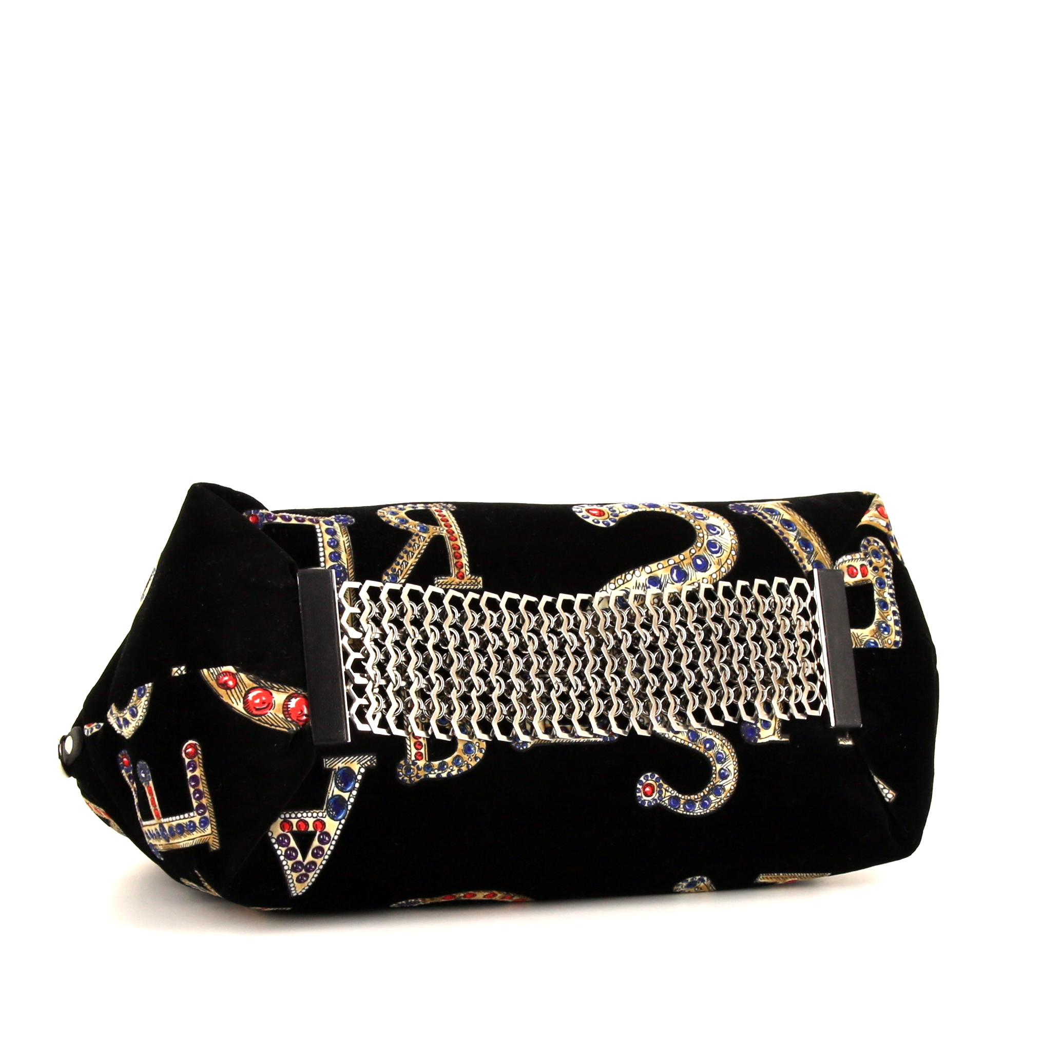 Versace pouch in black velvet and black leather - Detail D4