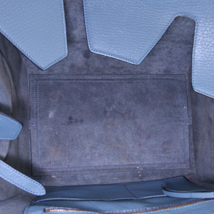 Sac à main Celine Tie Bag moyen modèle en cuir grainé bleu-gris - Detail D2