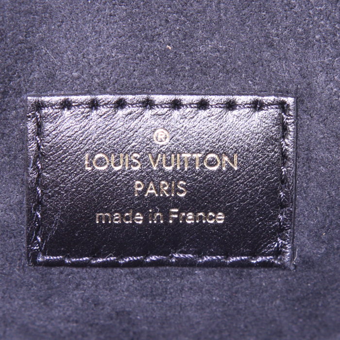 Sac à main Louis Vuitton City Malle en toile monogram beige et marron et cuir noir - Detail D4