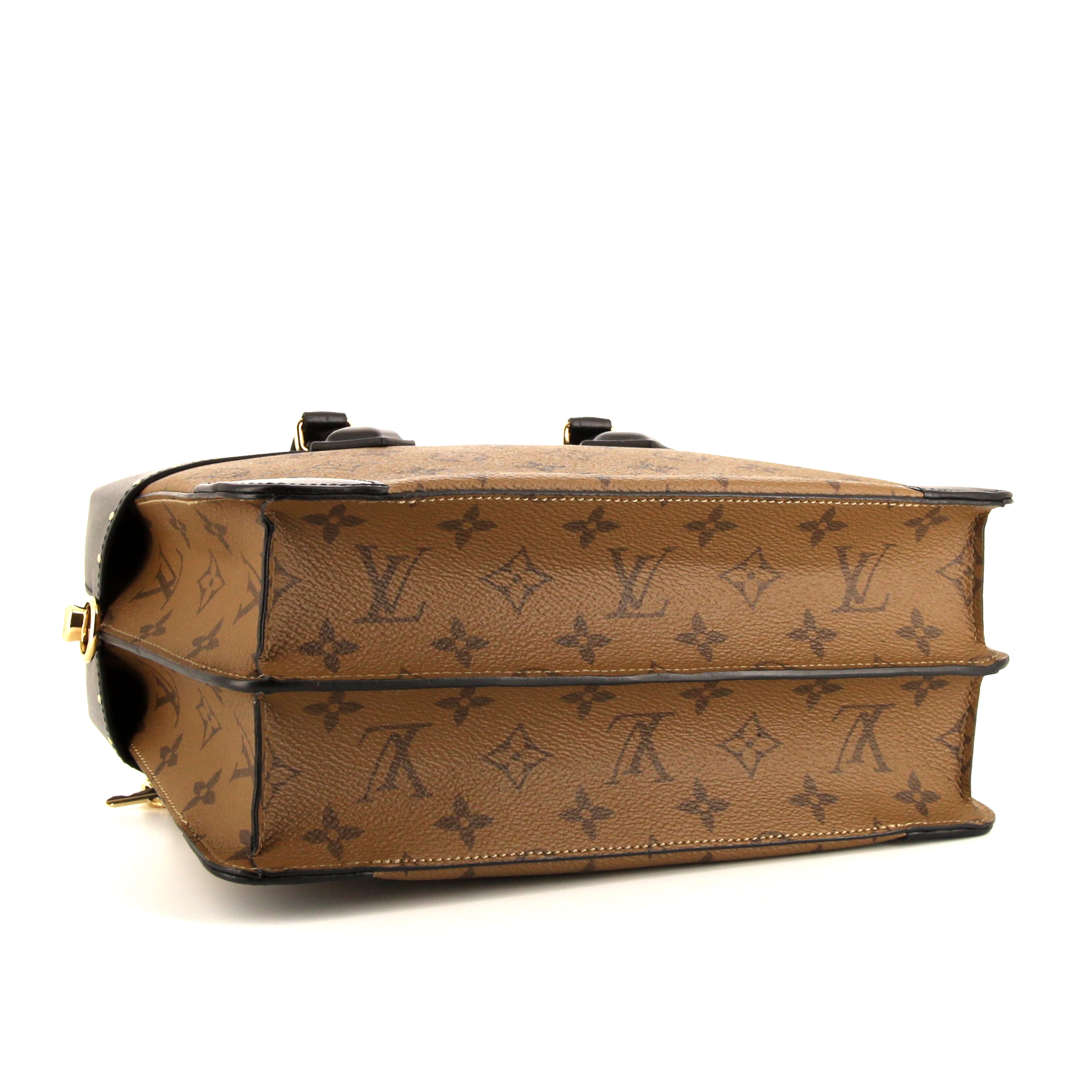 Borsa Louis Vuitton City Malle in tela monogram beige e marrone e pelle nera - Detail D5