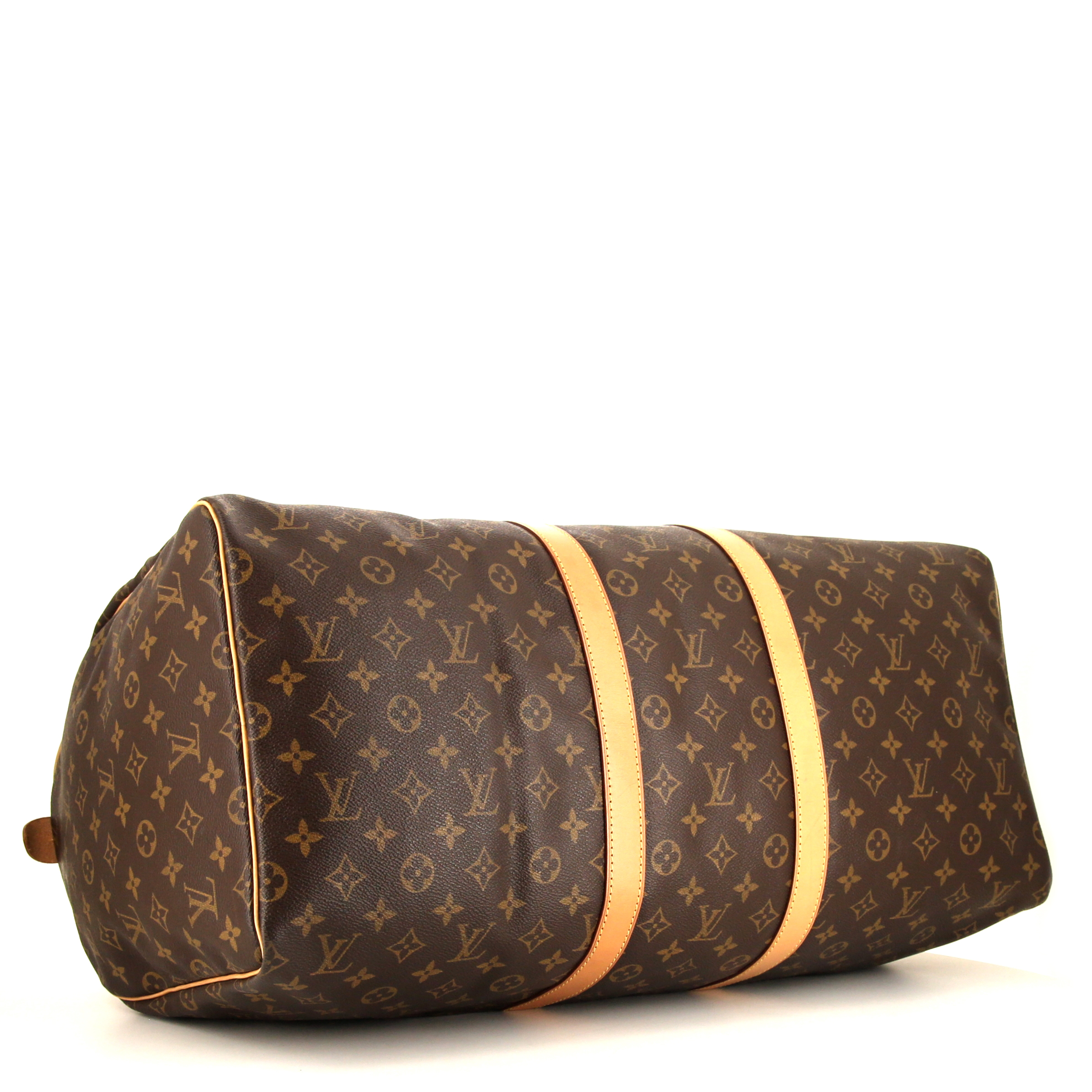 Louis Vuitton  Keepall 55 travel bag  in brown monogram canvas  and natural leather - Detail D4