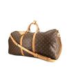 Borsa da viaggio Louis Vuitton Keepall 60 cm in tela monogram cerata marrone e pelle naturale - 00pp thumbnail