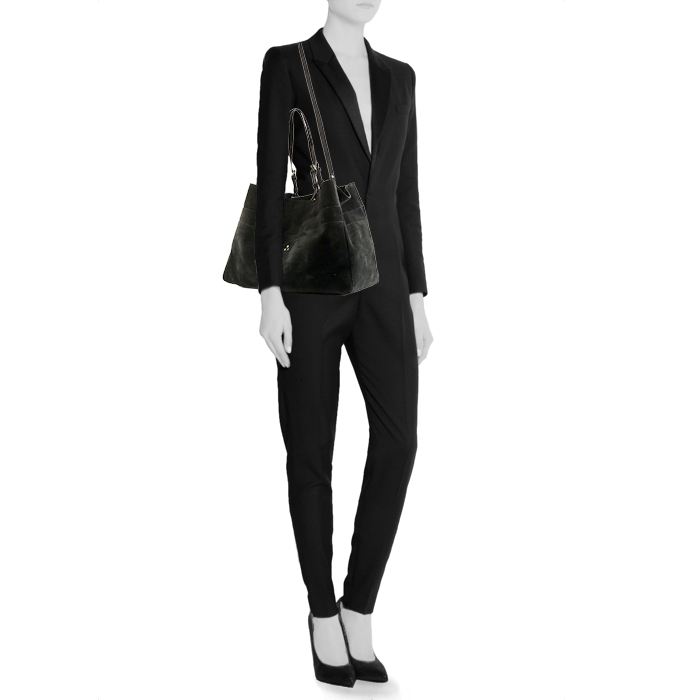 Sac cabas Jerome Dreyfuss Maurice en daim noir - Detail D2