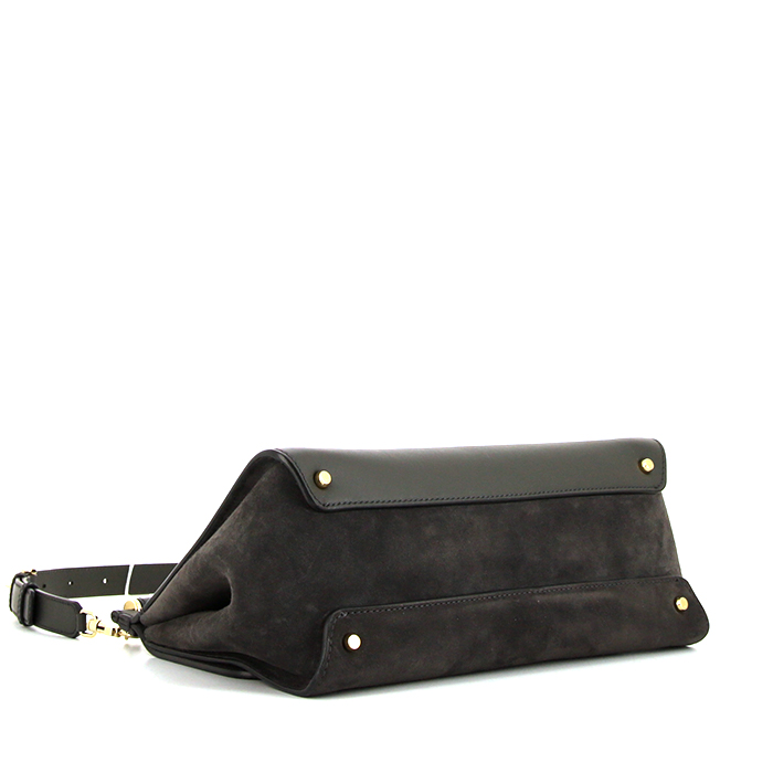 Dolce & Gabbana Sicily Soft handbag in anthracite grey suede and anthracite grey leather - Detail D5
