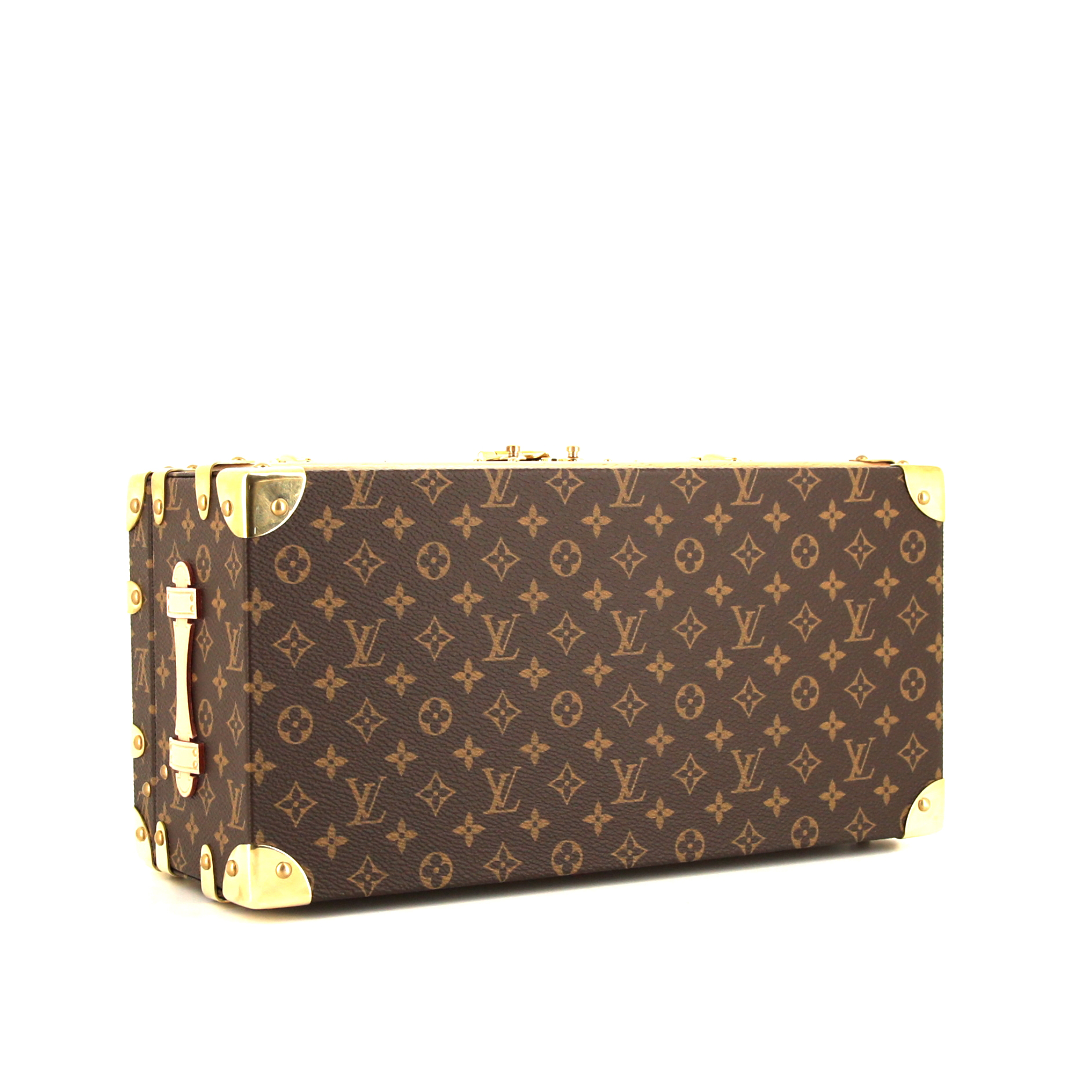 Baul Louis Vuitton Malle Fleurs en lona Monogram revestida y cuero natural - Detail D3