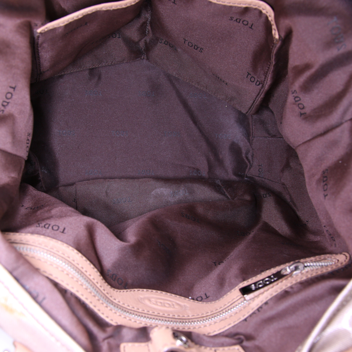 Bolso de mano Tod's en lona revestida beige y cuero natural - Detail D3