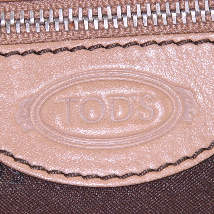 Bolso de mano Tod's en lona revestida beige y cuero natural - Detail D4