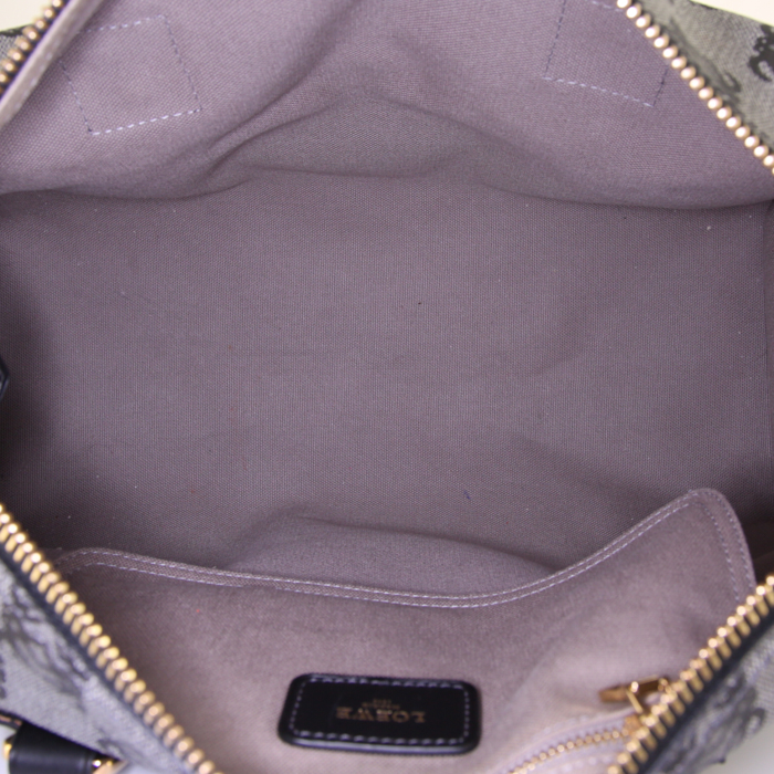 Loewe Amazona handbag in grey monogram canvas and black leather - Detail D2