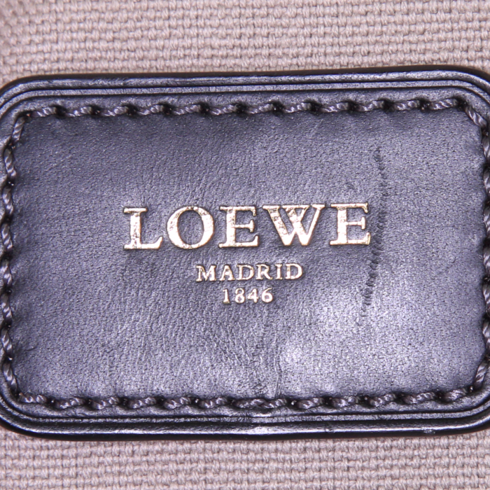 Loewe Amazona handbag in grey monogram canvas and black leather - Detail D3