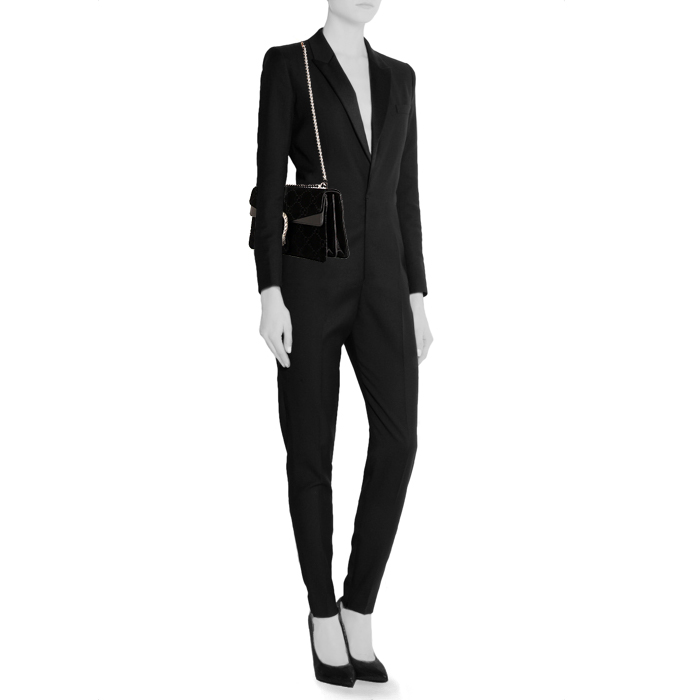 Bolso para llevar al hombro o en la mano Gucci Dionysus en terciopelo negro y charol negro - Detail D2