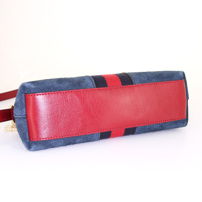 Gucci Ophidia shoulder bag in blue suede and red leather - Detail D4
