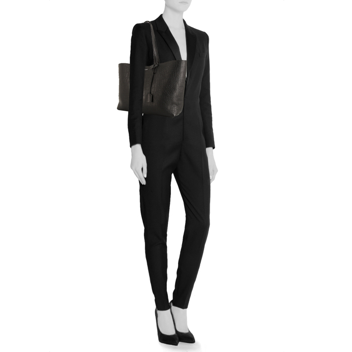 Shopping bag Saint Laurent Shopping in pelle nera simil coccodrillo - Detail D1