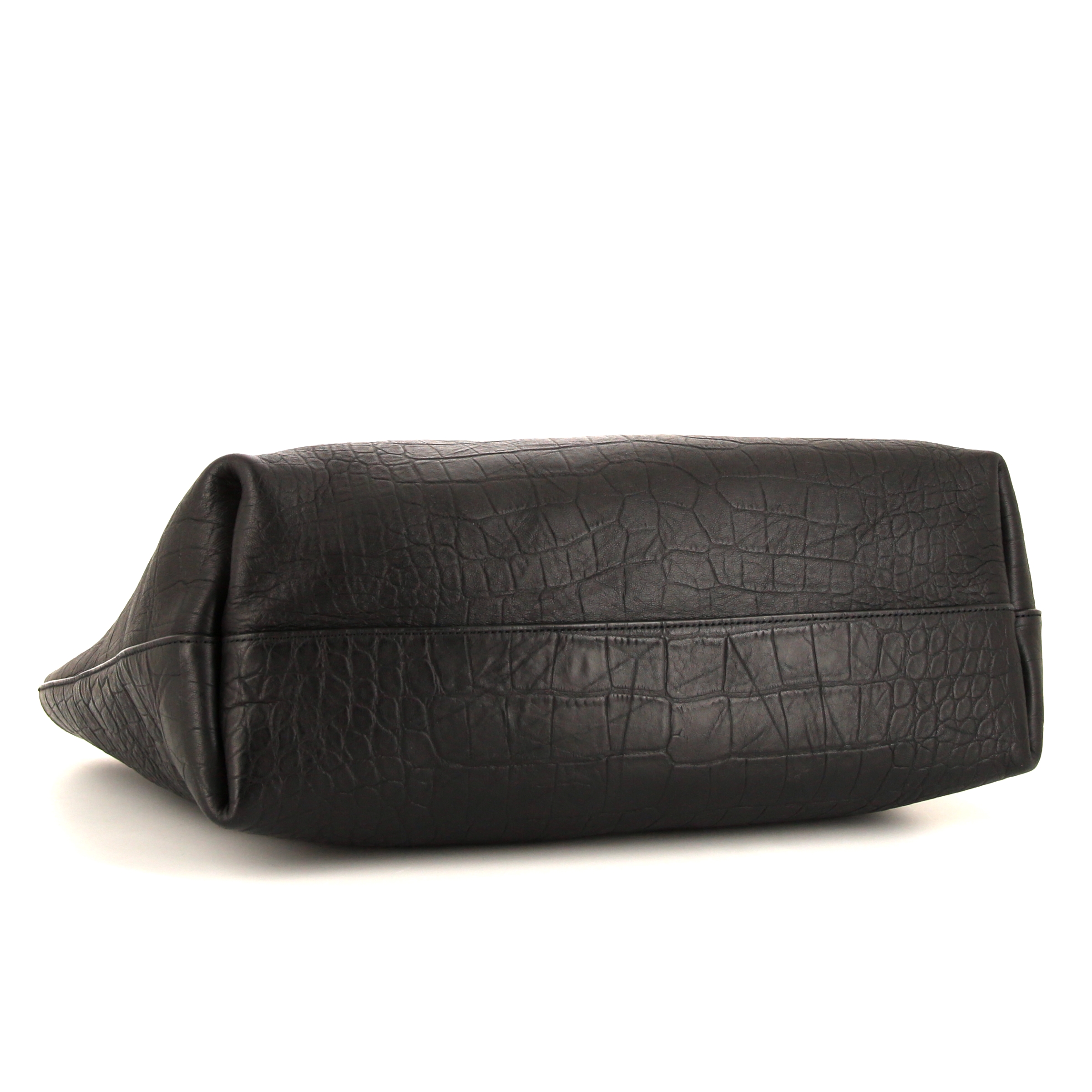 Shopping bag Saint Laurent Shopping in pelle nera simil coccodrillo - Detail D4
